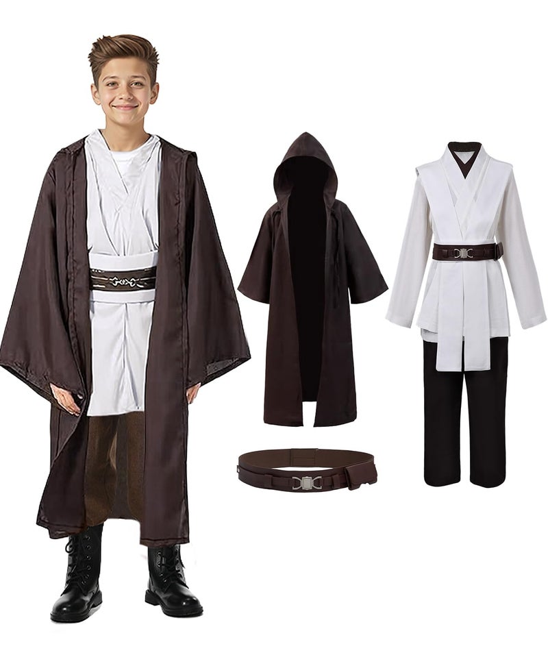 Cosplaysky Kids Cosplay Outfit Costume Cloak Robe Tunic Hooded Uniform Black and Brown Halloween - Image 1